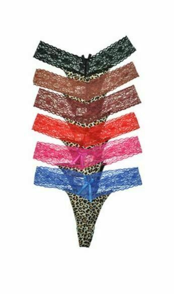 Angelina Lot of 6 Leopard Print Thong Panties L Lace Multi Colors $90