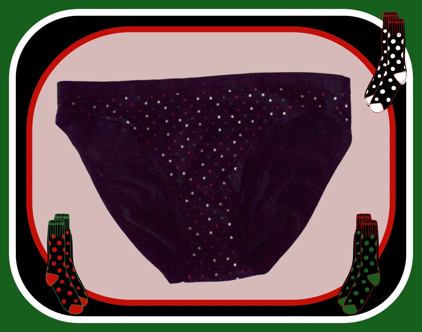 XL Black w Red Green White Dot Stretch COTTON Victoria’s Secret BIKINI Pantie