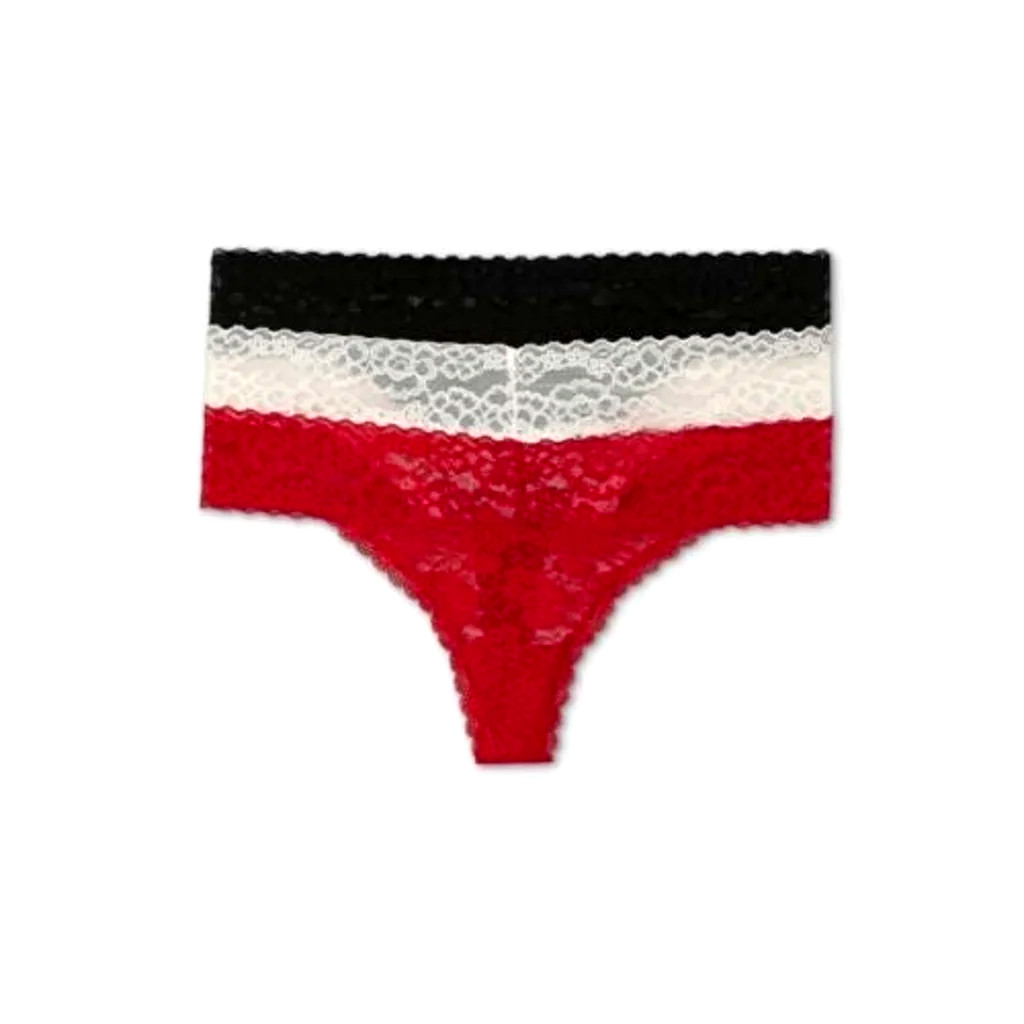 NWT Auden Women’s 3pk Lace Thong – Black, White & Red M/XL/L/XS/S