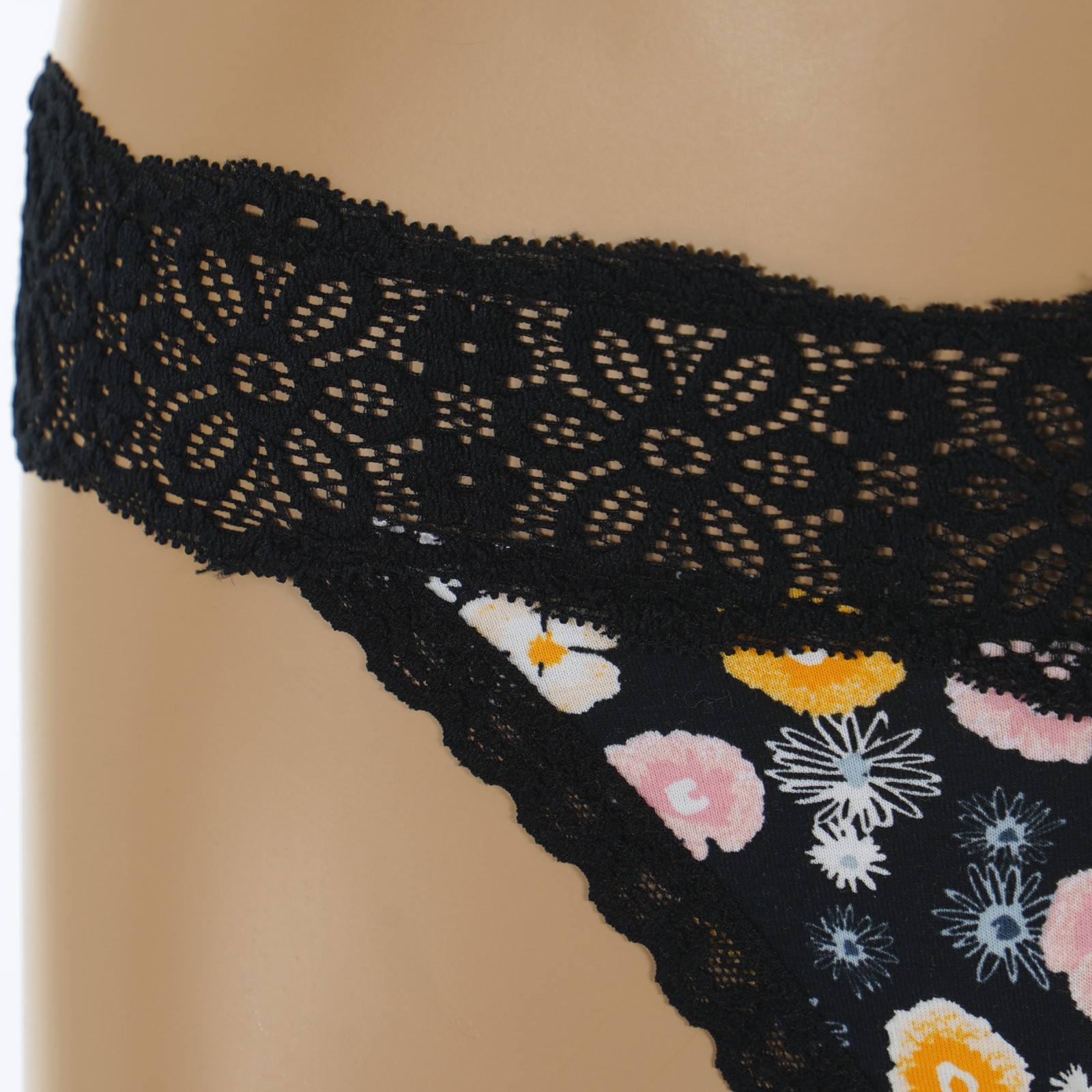 SO Junior’s Size 11-13 LARGE Black DAISY LACE Floral Print THONG PANTY #SO83-010