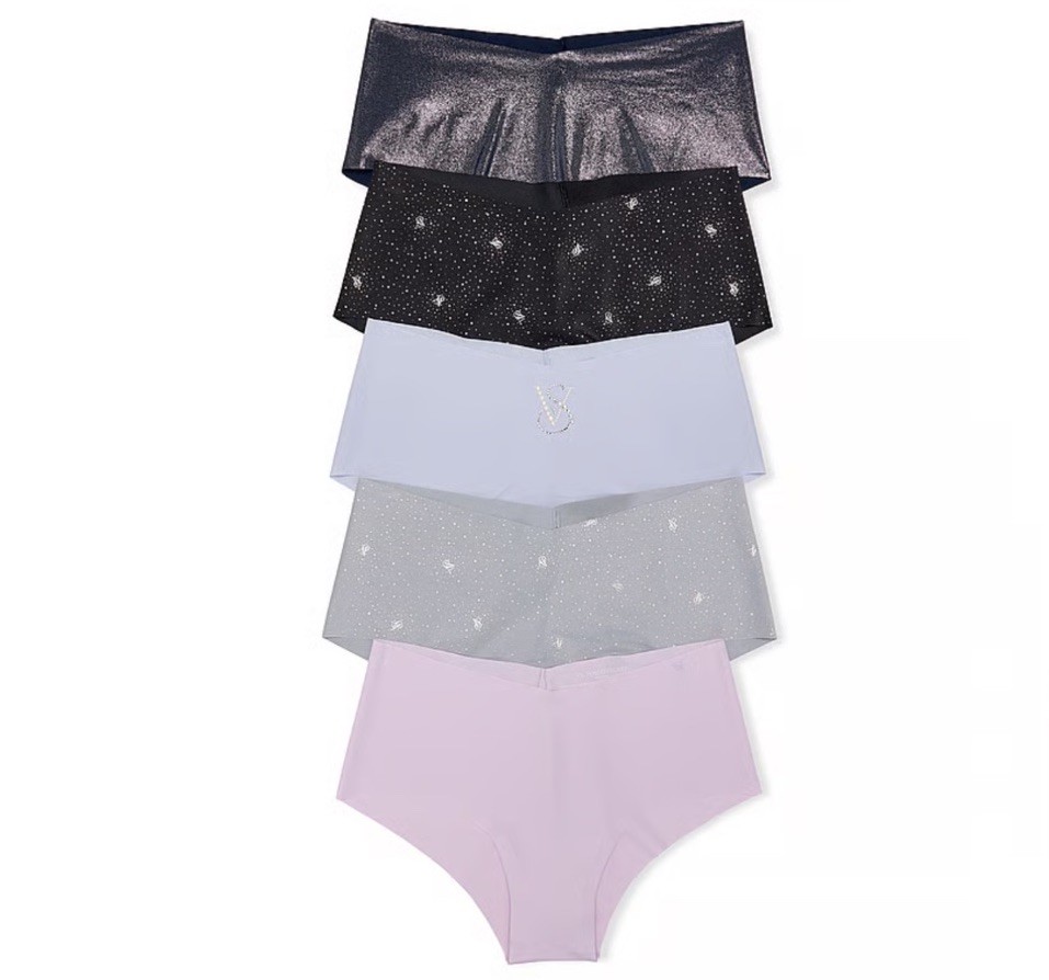Victoria Secret Cheekster Panties 5 Pairs No Show Cheeky Panty Pack Logo Shine L