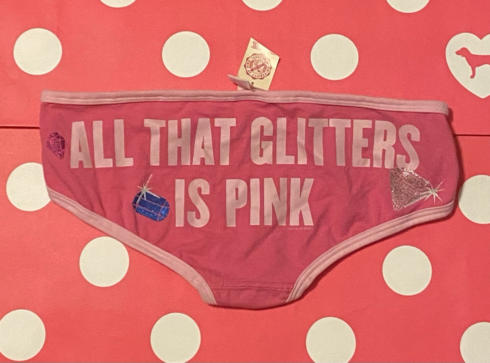 Victoria’s Secret Pink Rare 2009 Y2K glitter Extra Low Rise Hipster XS Panty Vtg