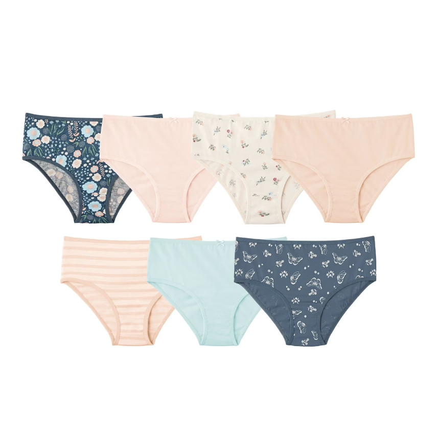 Member’s Mark Girls 7-Pack Organic Cotton Briefs Navy Floral Print Size 4-16