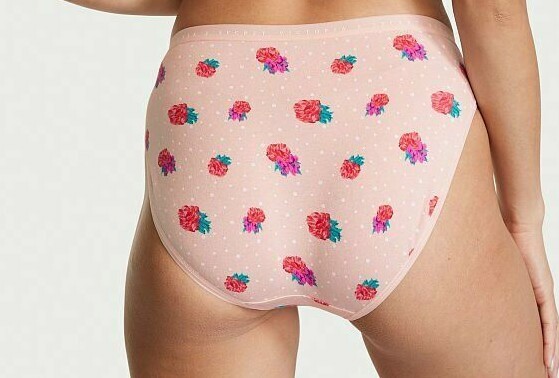 L XL Pink Dot Floral Stretch Cotton Victorias Secret High-Leg Waist Brief Pantie