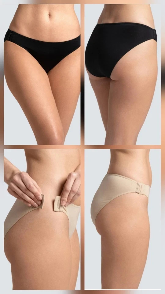 SLICK CHICKS 2 Pack Classic XL Brief Panty BEIGE and BLACK Side Fastening
