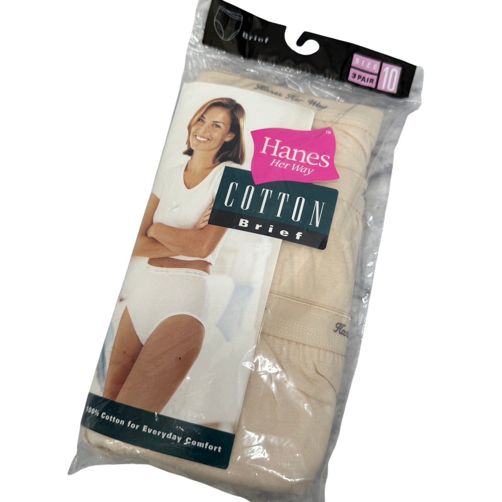 New Vintage 1999 Hanes Her Way 100% Cotton Briefs 3 Pack Size 10 Beige
