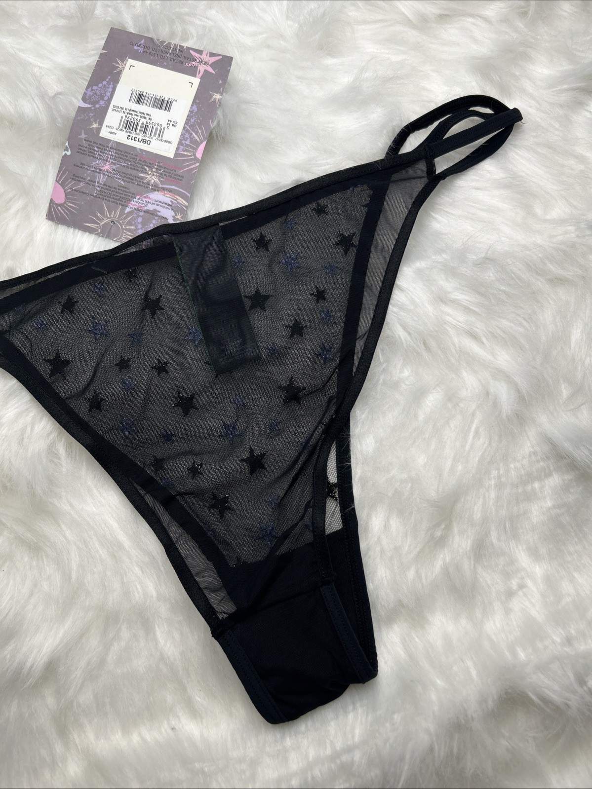 NEXT – STAR EMBROIDERED TANGA KNICKERS – F29-104 – SIZE UK 16 – BLACK
