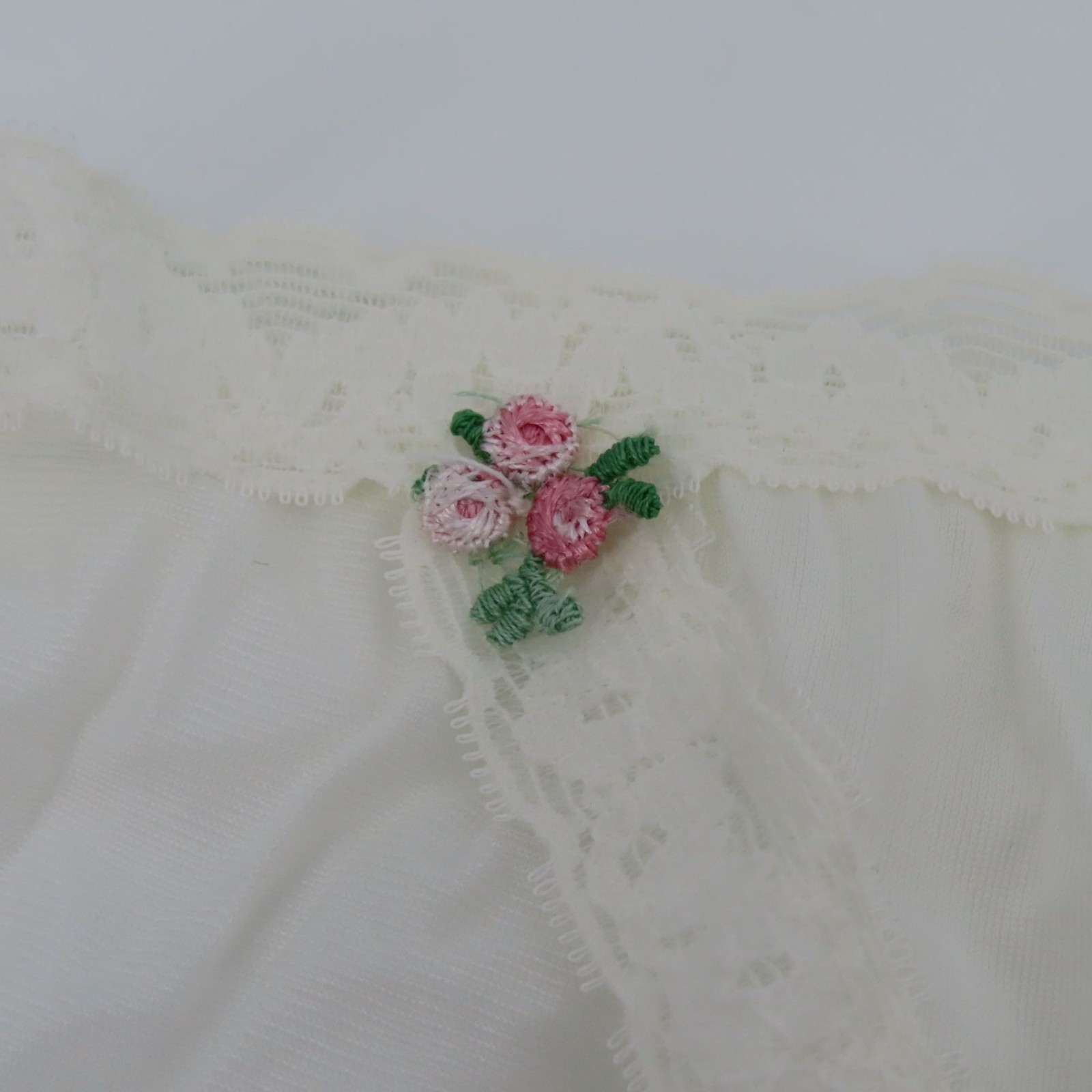 VTG Tutu Bikini Women 7 Panty Solid White Pink Rosette Rose Lace Trim 1950s NEW