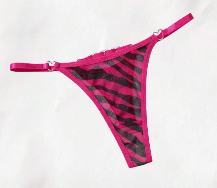 Women’s Hot Pink Zebra Rhinestones Kawaii Cute Sexy G-String Thong Panty size XL