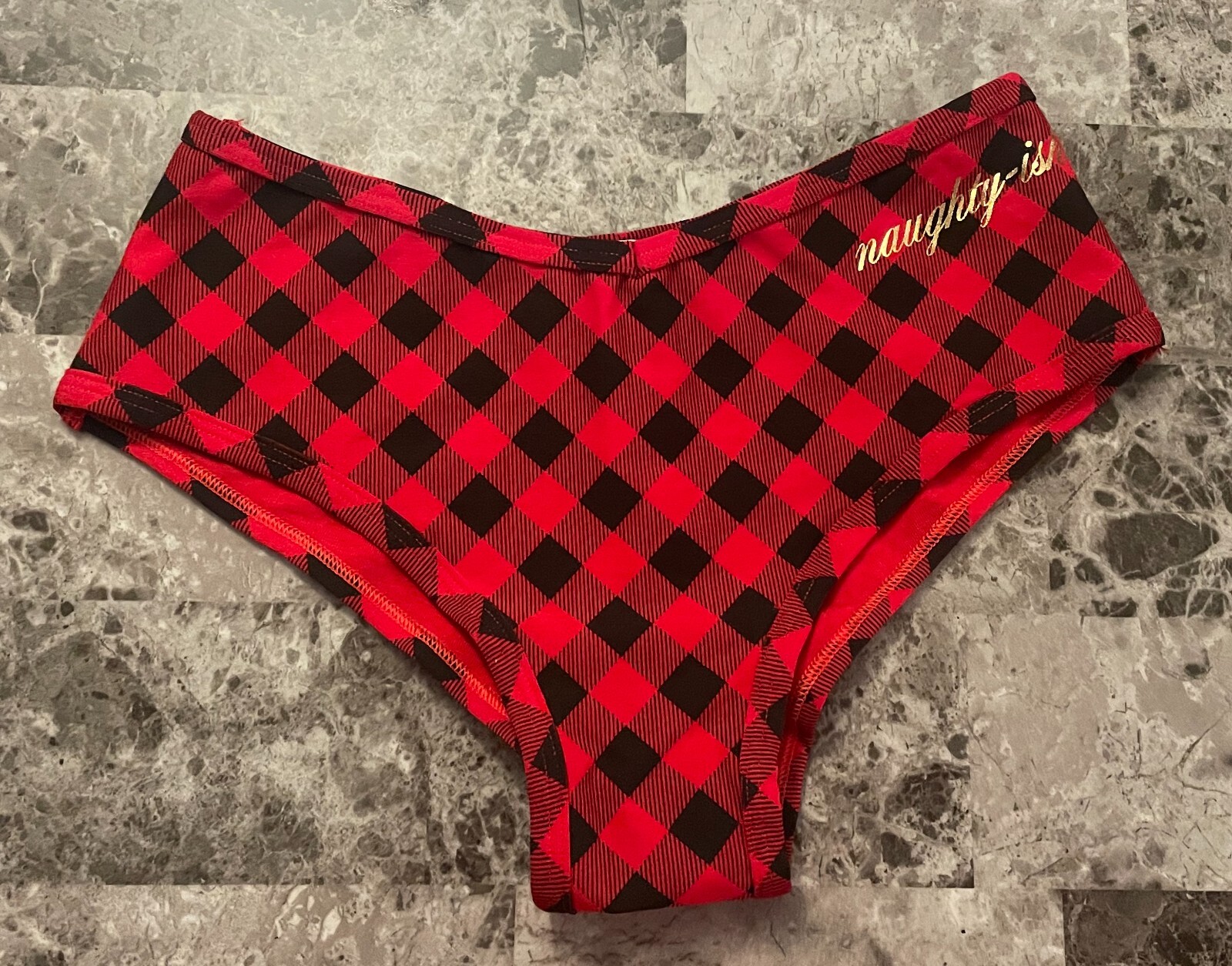 VICTORIA’S SECRET PINK BLACK RED BUFFALO PLAID GINGHAM NAUGHTY CHEEKSTER PANTIES