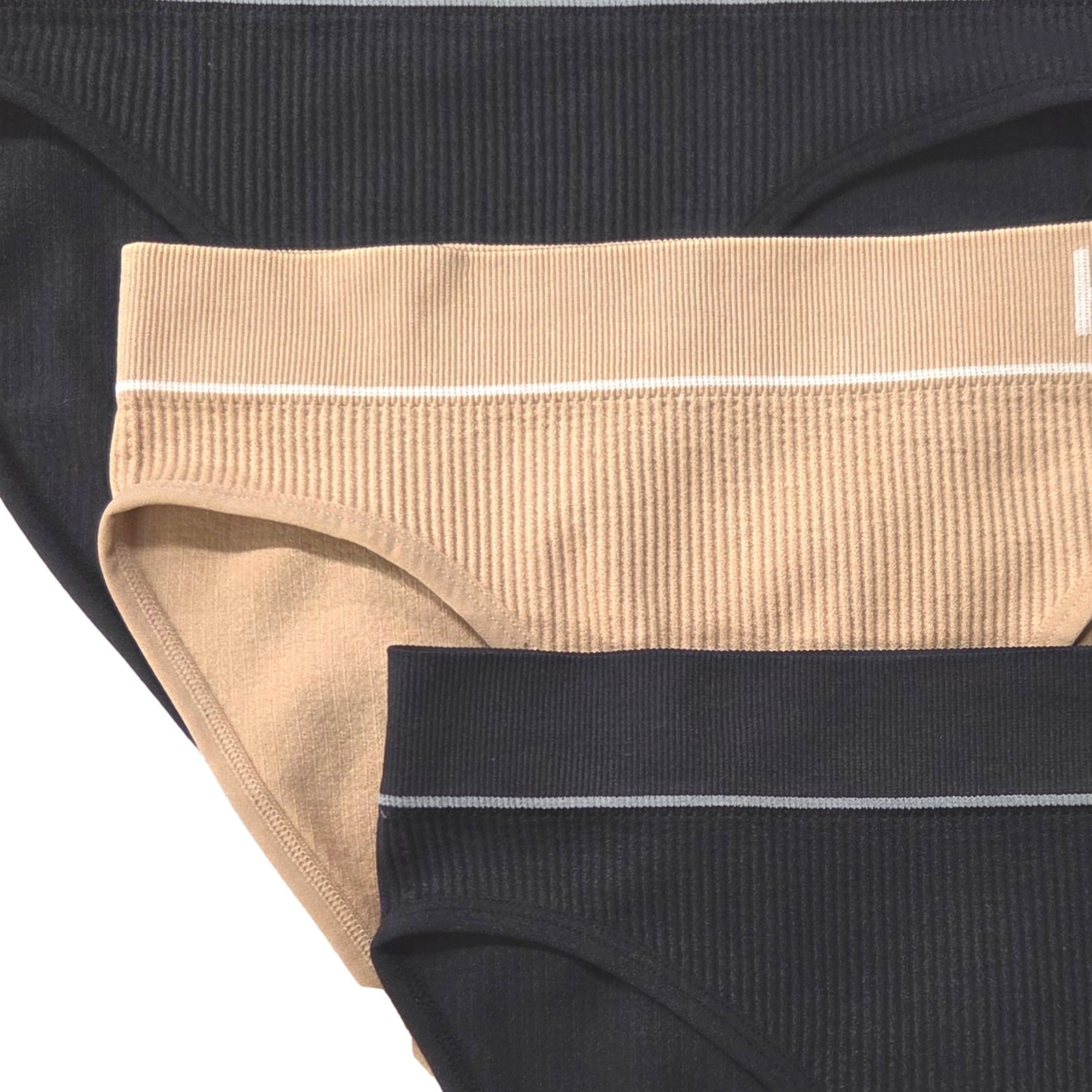 Hanes Womens Black & Beige Ribbed Brief Cut Panties Briefs Underwear