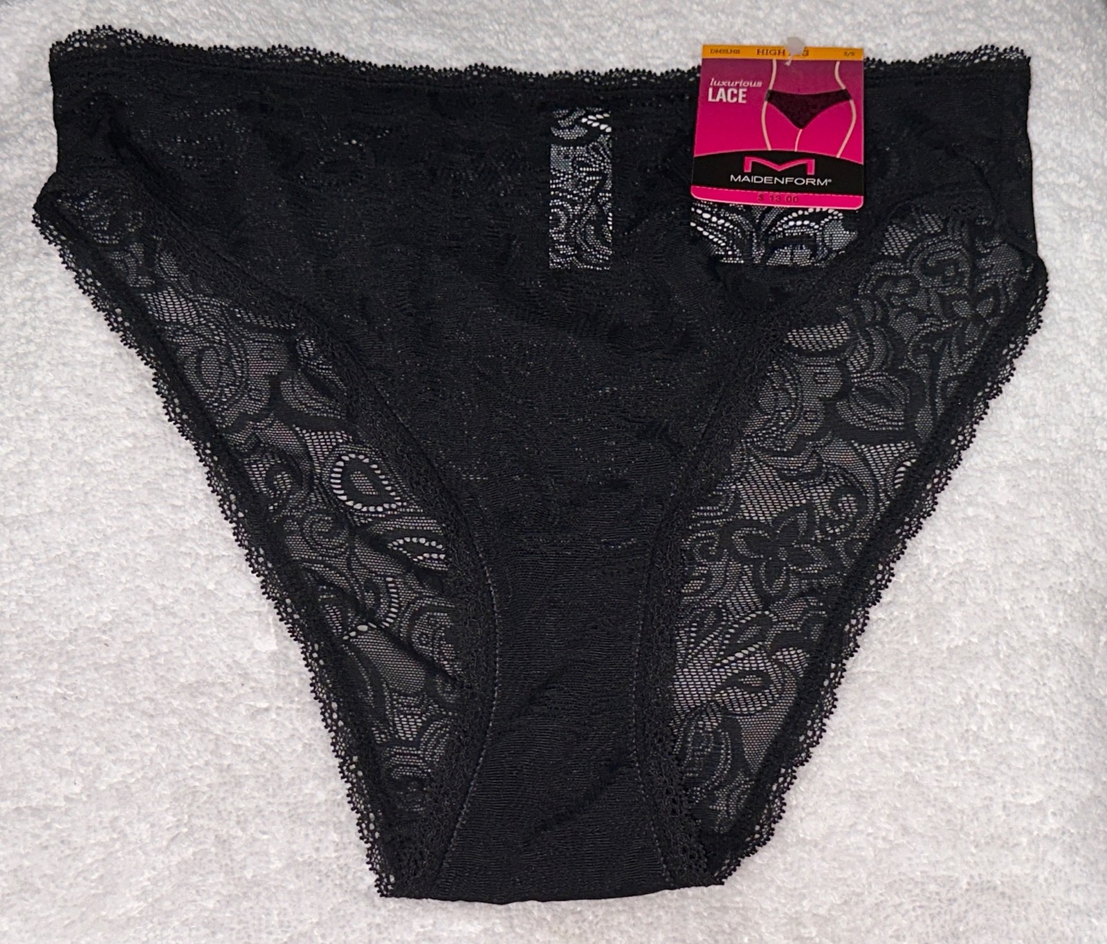 MAIDENFORM Luxurious Lace Black High Cut Leg Brief Panty Womens S 5 M 6 L 7 XL 8