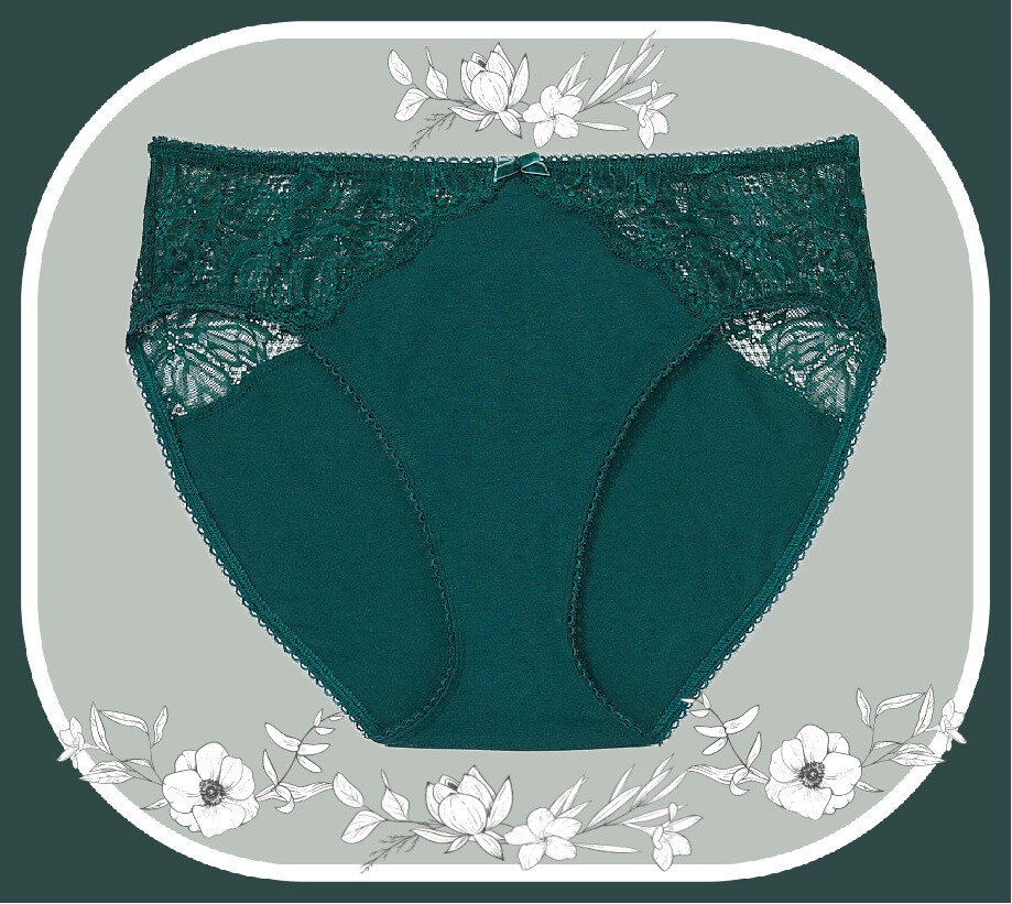 S M XL XXL Pine Ivy Green Lace Cotton Victorias Secret HighLeg Waist Brief Panty