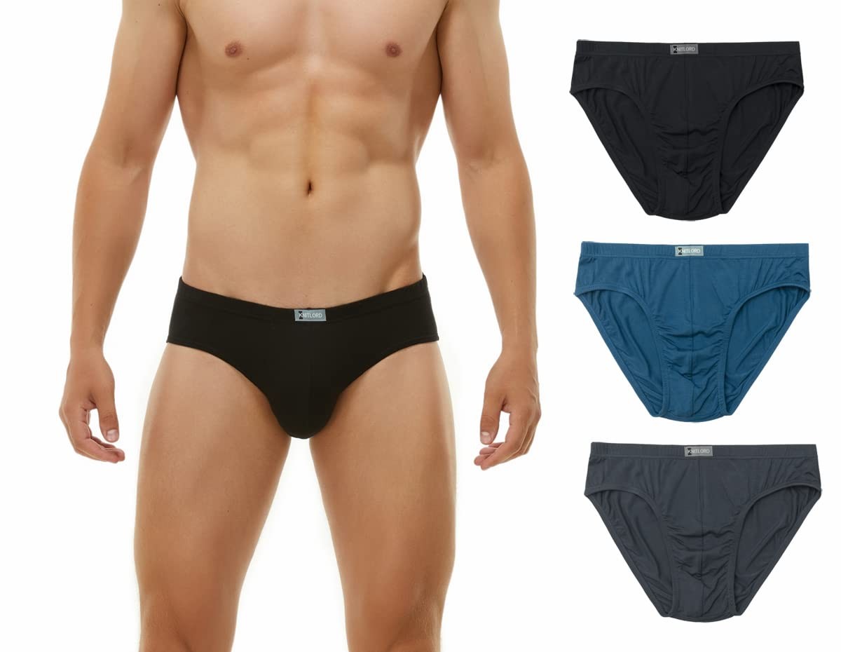 KNITLORD Men’s Underwear Bamboo X-Large, 3 Pack – Black/Blue/Light Grey