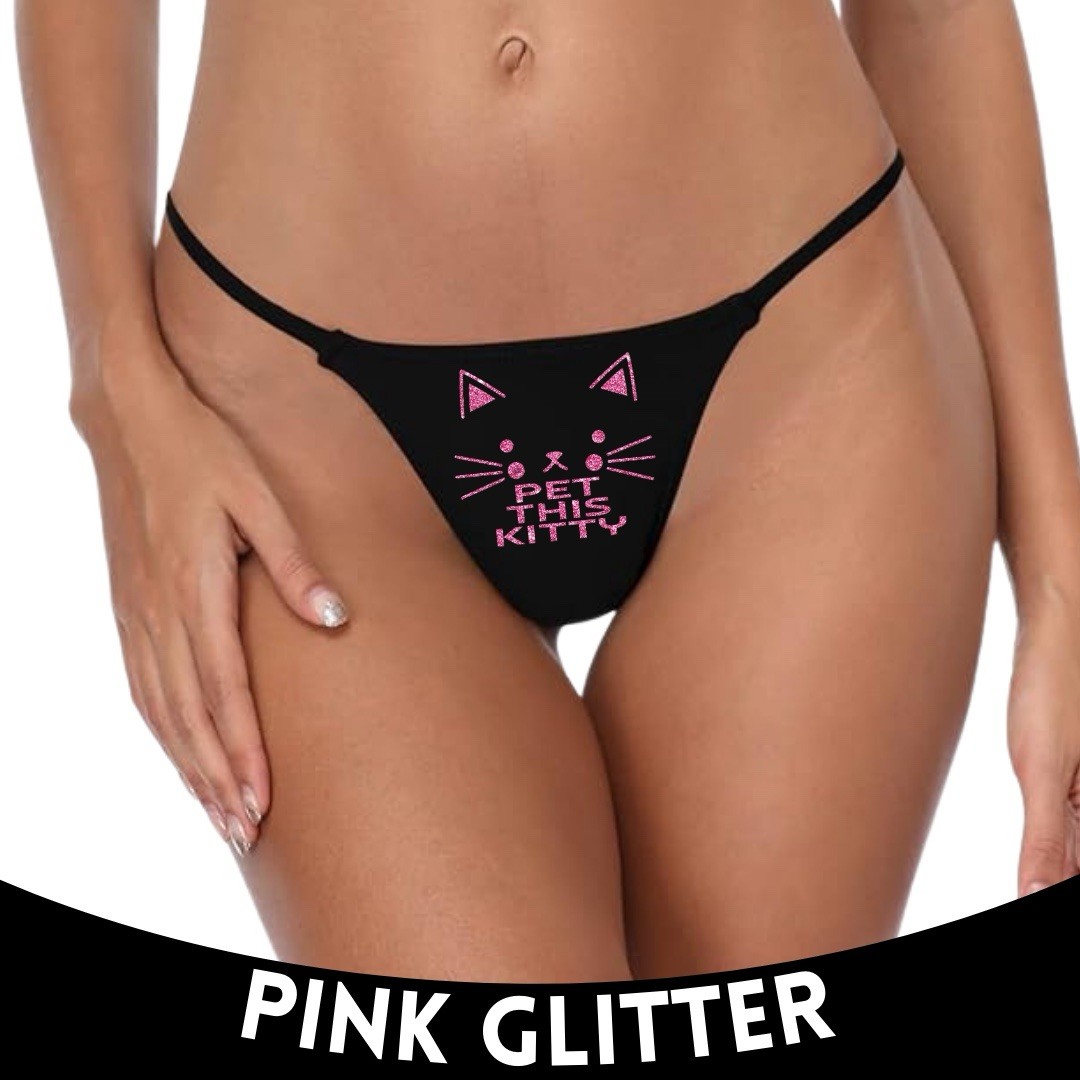 Pet This Kitty Thong – Flirty Black Cat Graphic Low Rise Cotton Panty