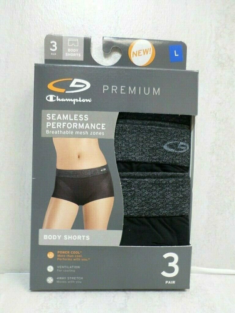 C9 Champion Women’s 3pk Premium Seamless Performance Body Shorts, Black, Large