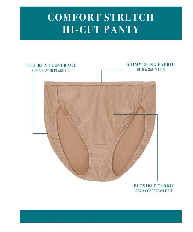 Vanity Fair Women’s 3-PACK SMALL 5 Radiant Hi-Cut Panties White Beige Black