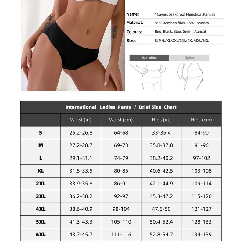 Womens Bamboo Menstrual Period Underwear Leakproof Panties Comfortable Plus Size