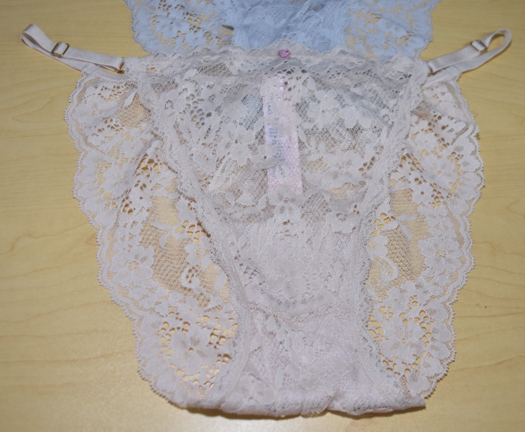 3 Victoria’s Secret Pink Gray Cream Dream Angels Mini String Bikini Panty XL Lot