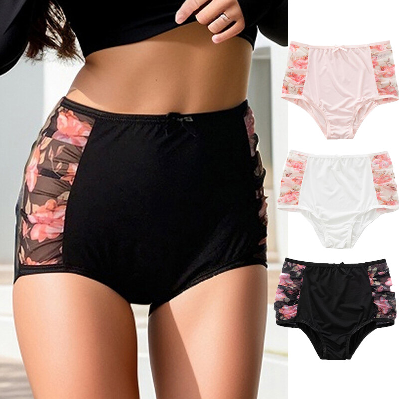 Panty Set Of 3 Ladies Womens French Floral Panties High Rise Underwear Lingeries