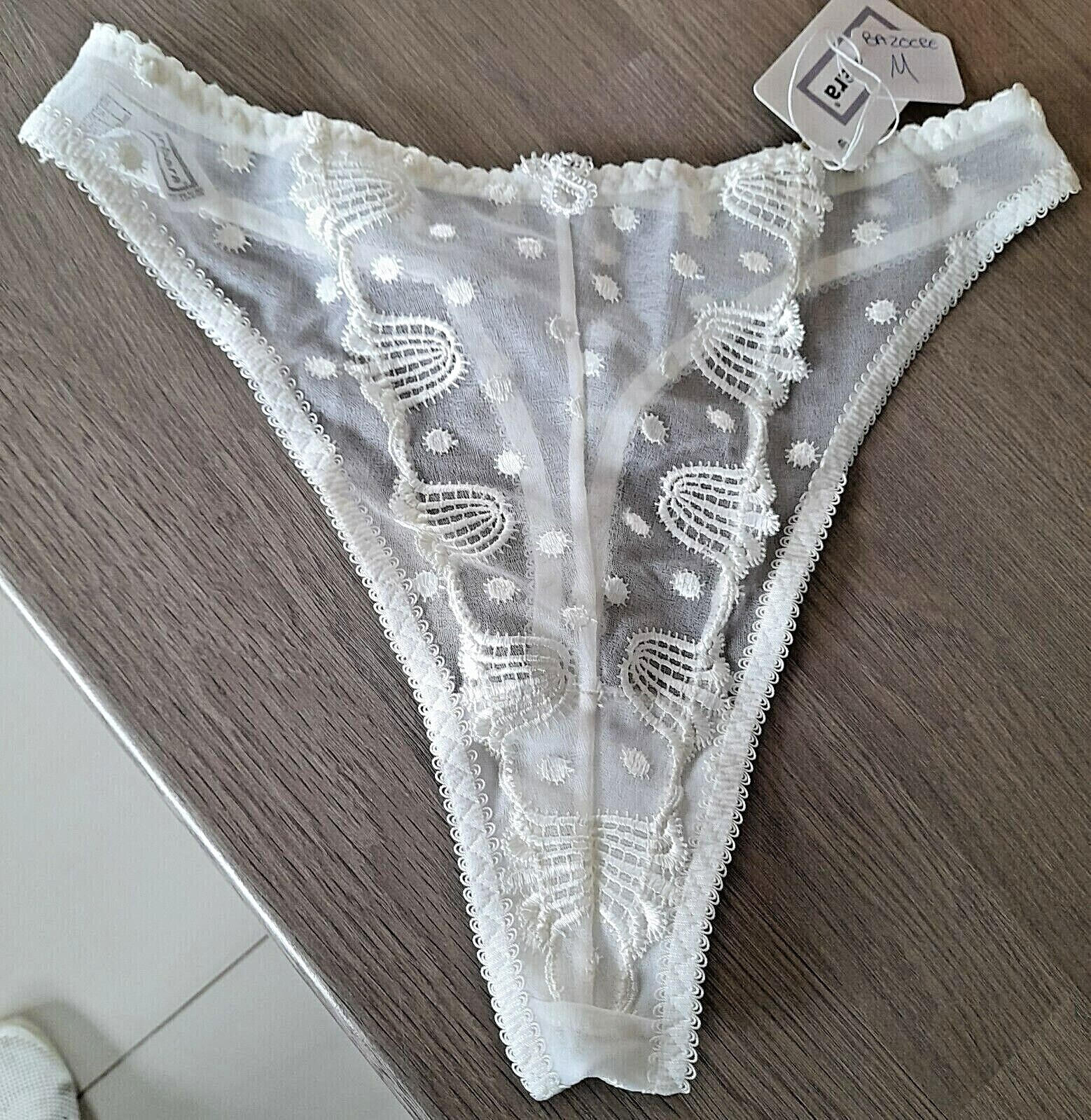 Barbara Cream Tulle and Embroidered Spotted and Wave High Leg High Rise Thong