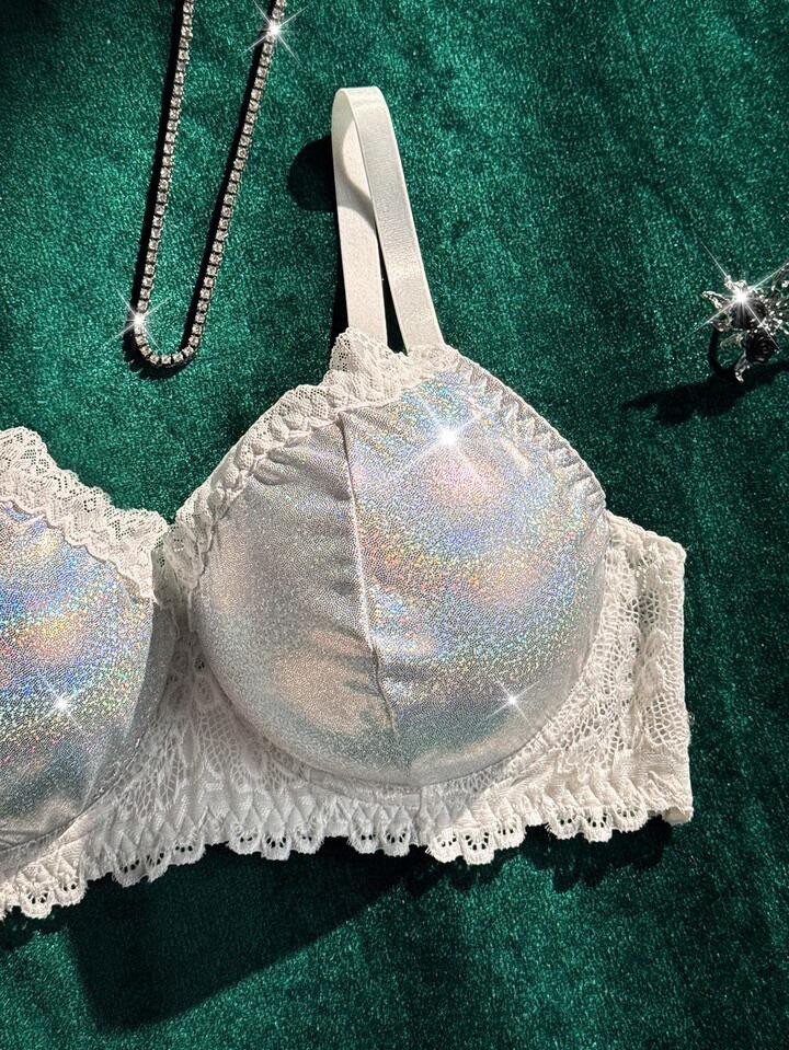 Sexy Shiny Metallic Lame’ Silver Bra & Bikini Panties Lingerie Set PLUS 4XL NEW