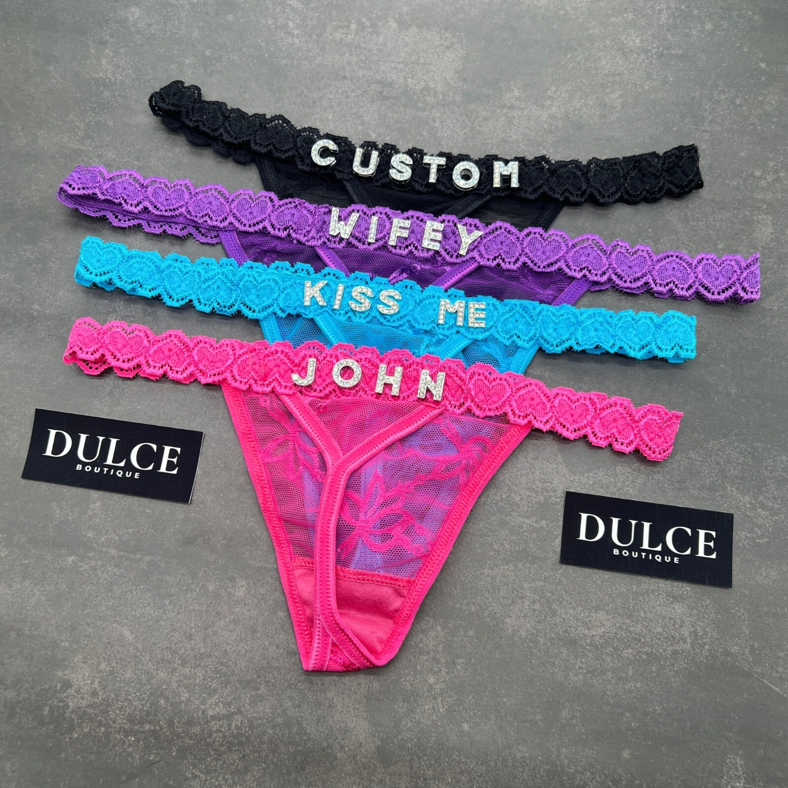 Custom Boyfriend Name Thong Lace Panties Personalised Crystal Letters Underwear