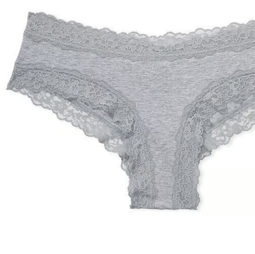 L Heather Grey Victoria’s Secret Stretch Cotton Lace-Waist & Leg Cheeky Pantie