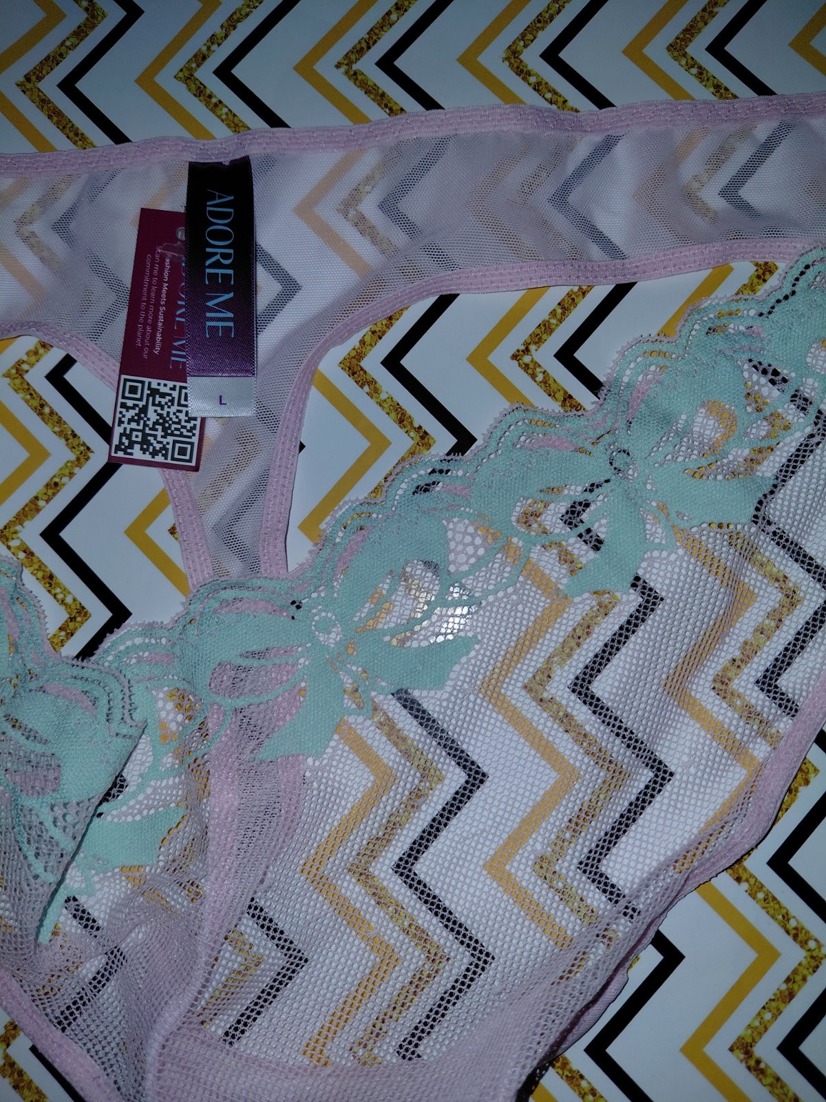 Adore Me/VS 2tone Bow Mesh Thong Panty NEW Large