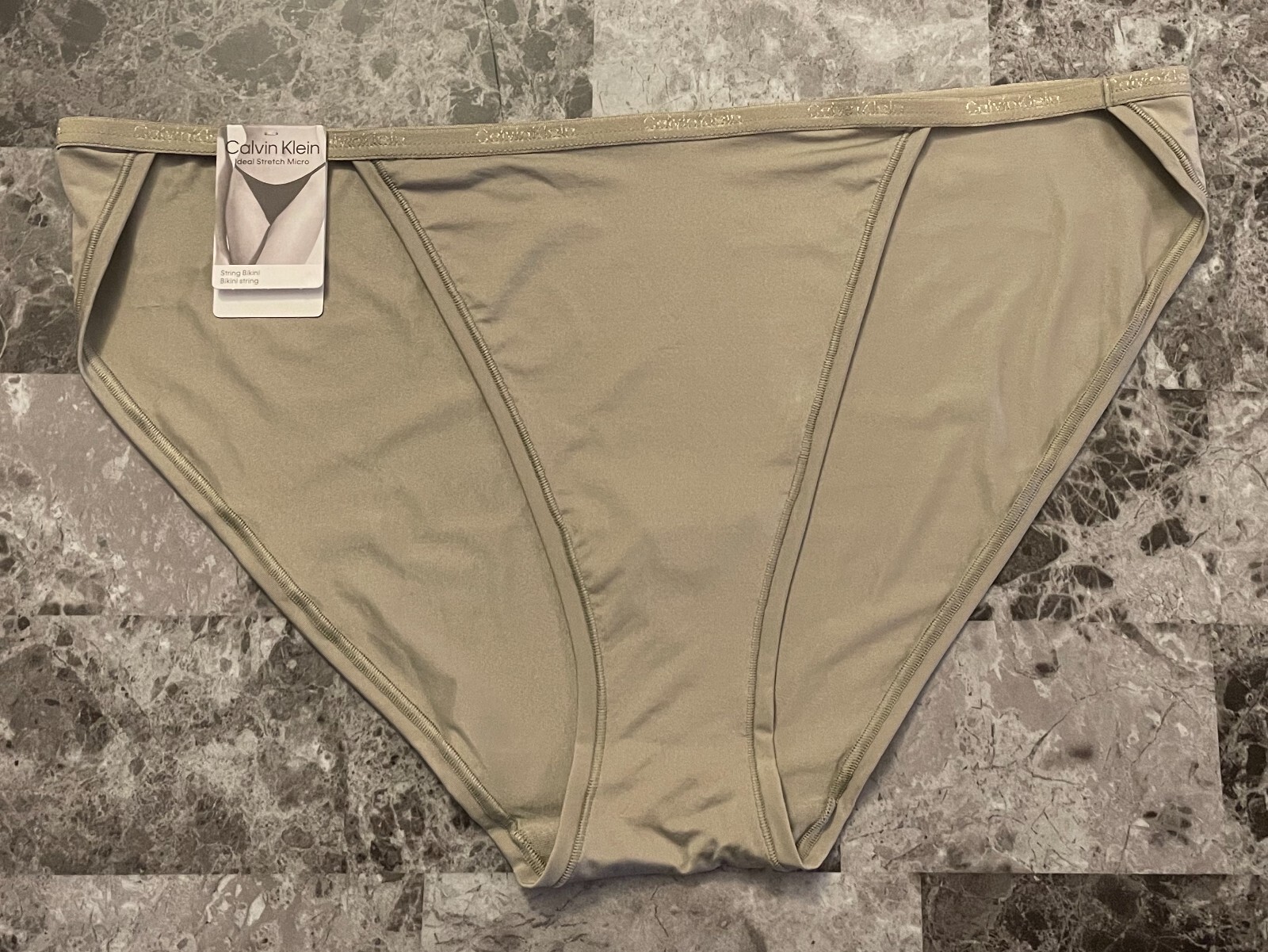 NWT CALVIN KLEIN DARK KHAKI THIN SMOOTH MICRO STRETCH STRING BIKINI PANTIES