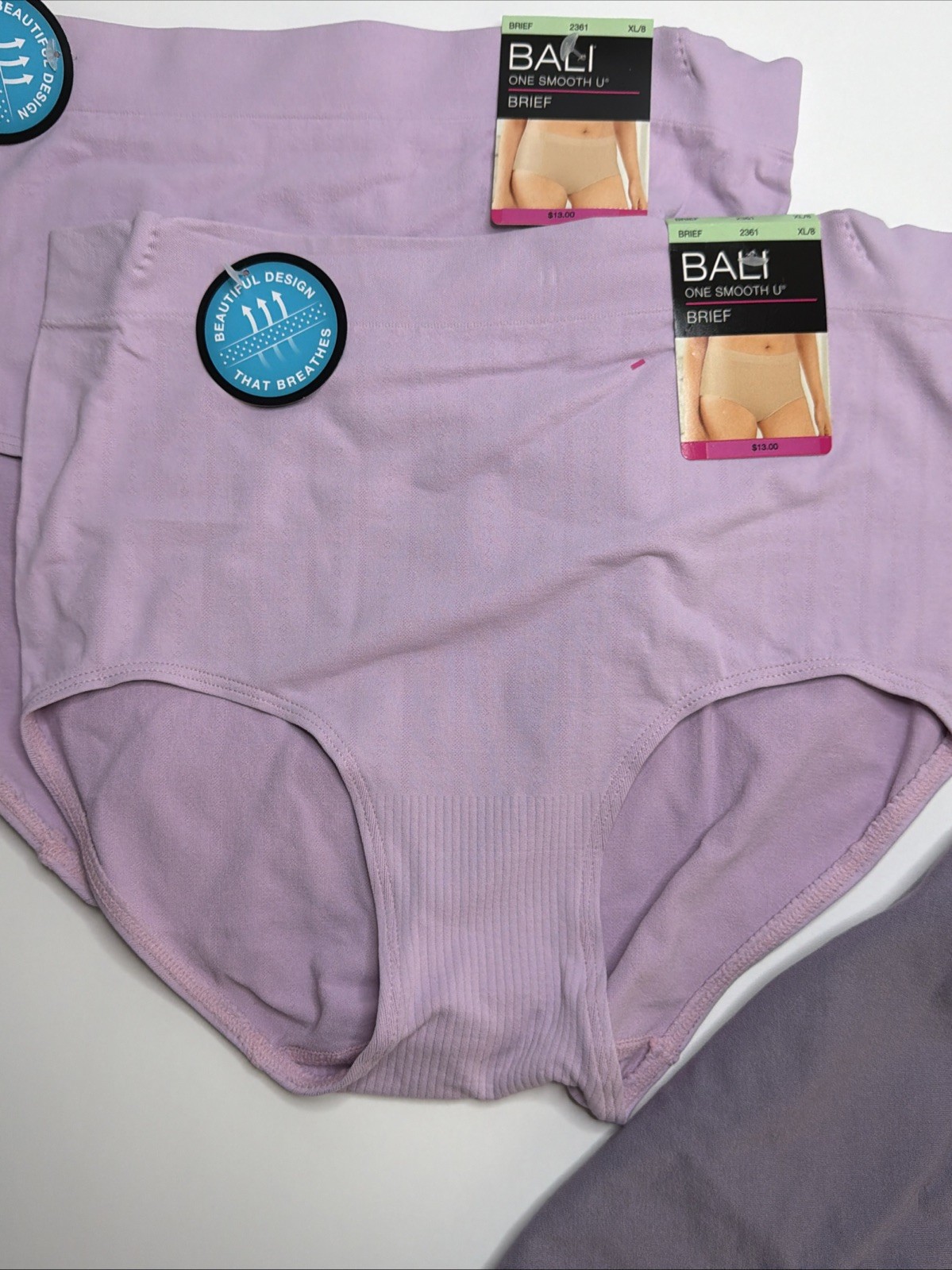 Bali One Smooth U Brief Panty XL/8 Purple Shades 2361 Underwear 3 Pair NEW