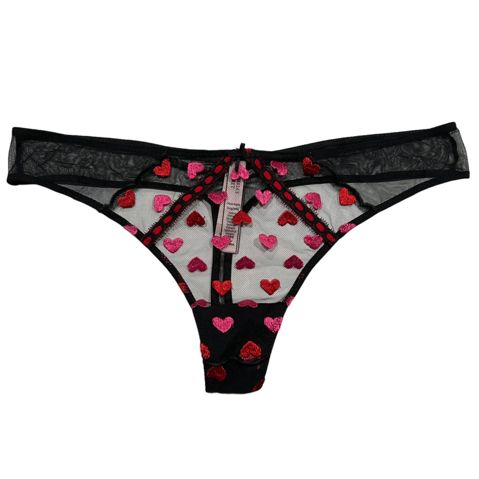 NWT VICTORIA’S SECRET Dream Angel Thong Sz L Black Pink Red Embroidered Heart