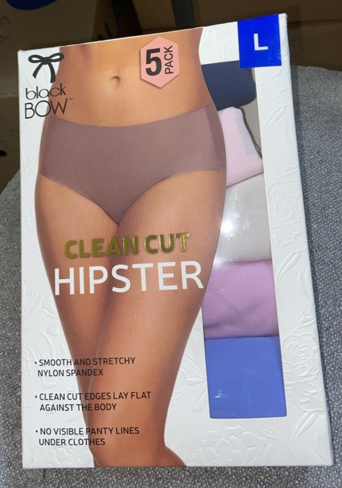 Black Bow Ladies’ Clean Cut Hipster 5-Pack, Multicolor Sz L Nylon/Span (E17/23)