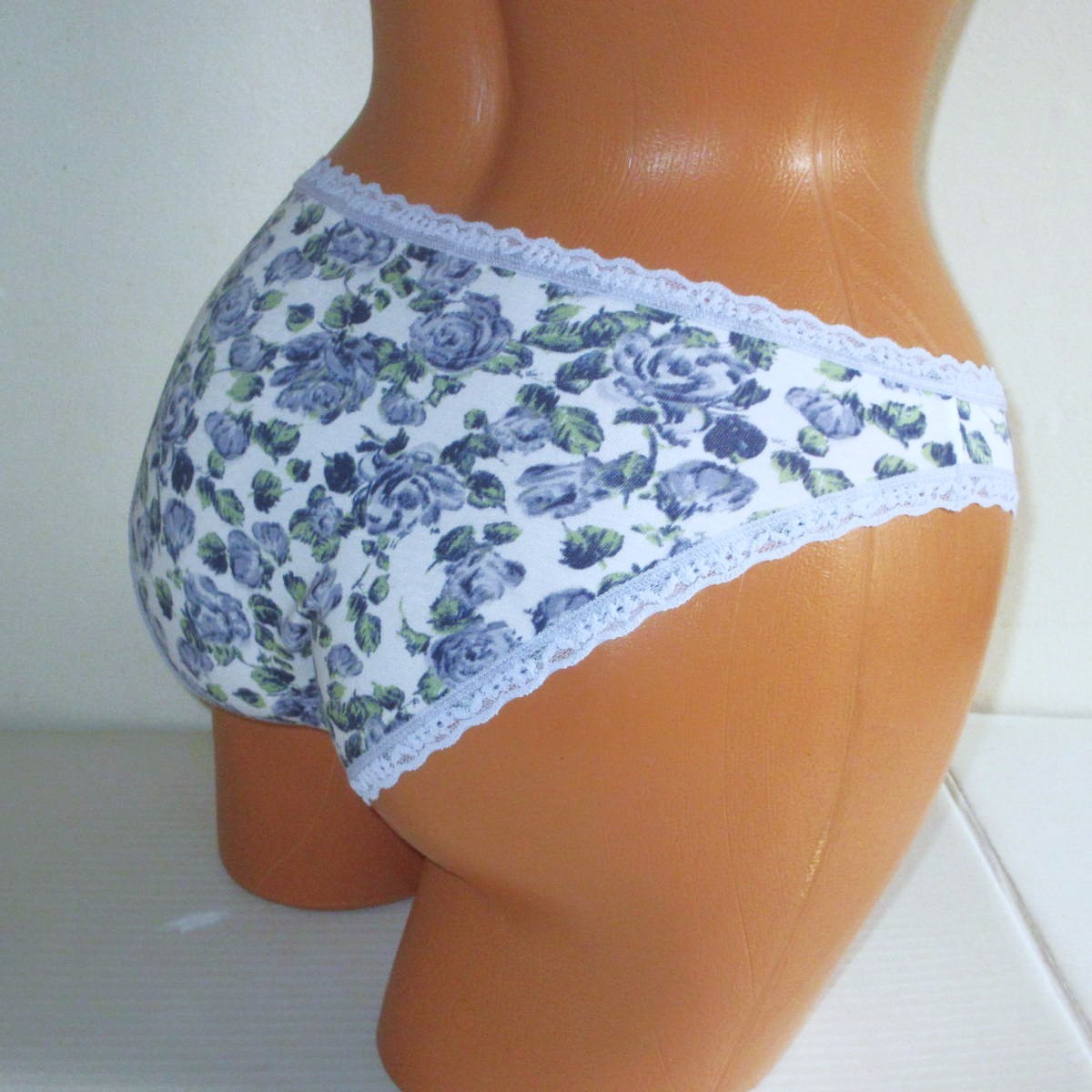 Victorias Secret Cotton Bikini Panty S M XL Lace Trim White Blue Floral NWT