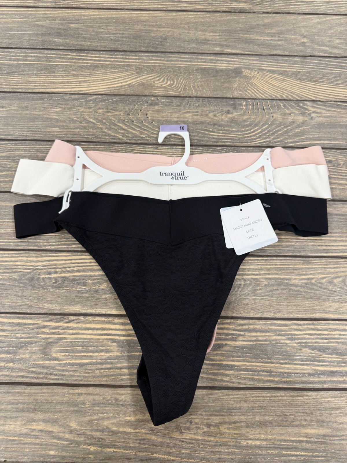 3-Pack Womens Thong Underwear 1X By Tranquil & True – Black White & Pink