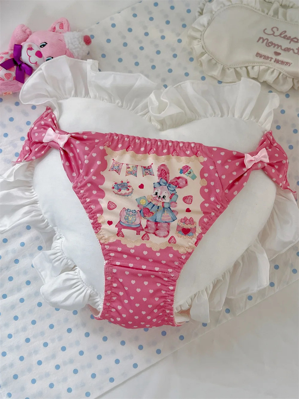 Cartoon Print Panties Mid Rise Bow Ruffle Breathable Women’s Underwear