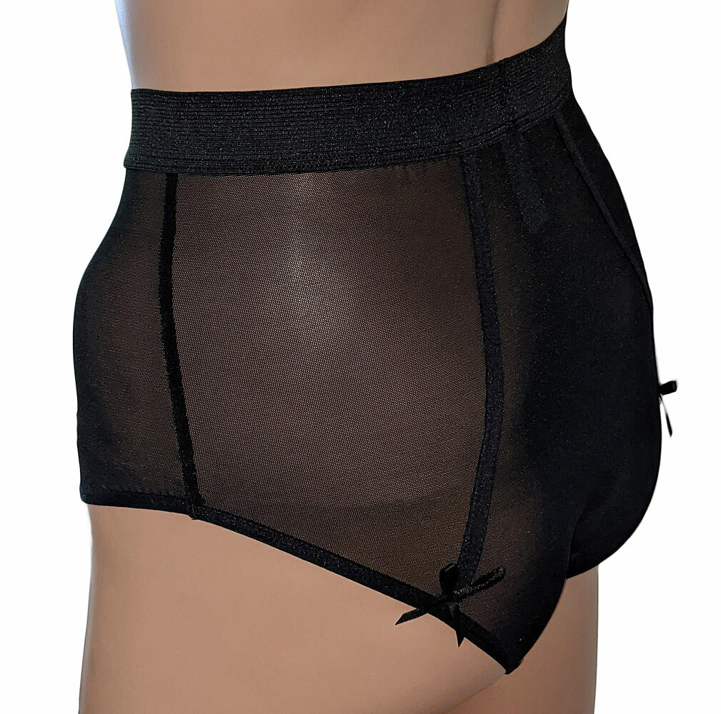 High Waist Vintage Style Knickers Satin & Mesh with Bows in Black or Black/Red