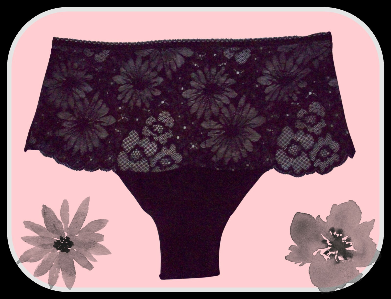 L Black Floral Lace Front NOSHOW Victorias Secret High Waist Midi Brief Panty