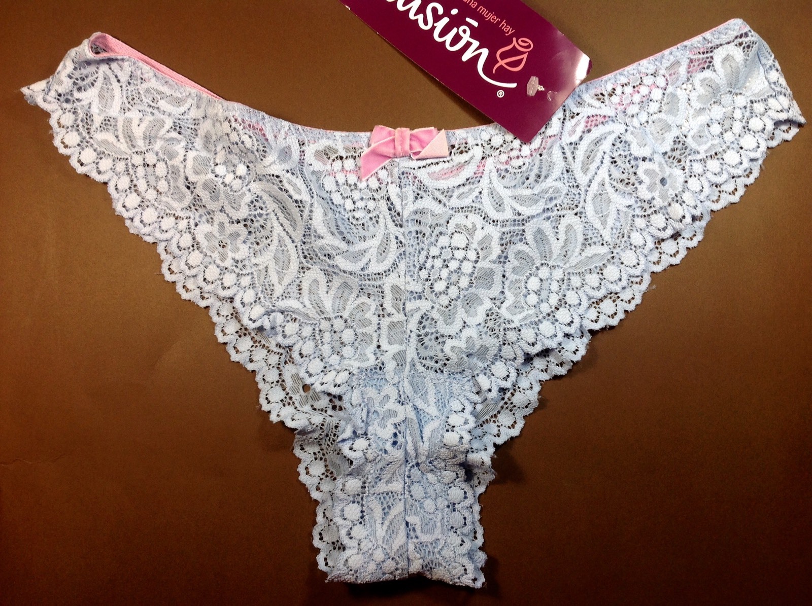 Women Panties,bikinis ILUSION Size L. Sky Blue Fishnet Floral , Made In Mexico