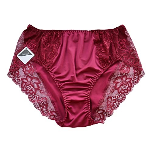 Women’s Plus Size Briefs Hi Cut Full Brief Panty Lace Trimmed 10 Plus Burgandy