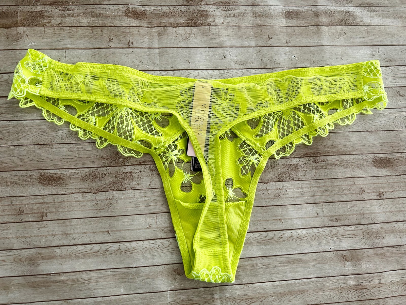 Nwt Victorias Very Sexy Satin Ziggy Floral Embroidered Thong Panty S Limelight