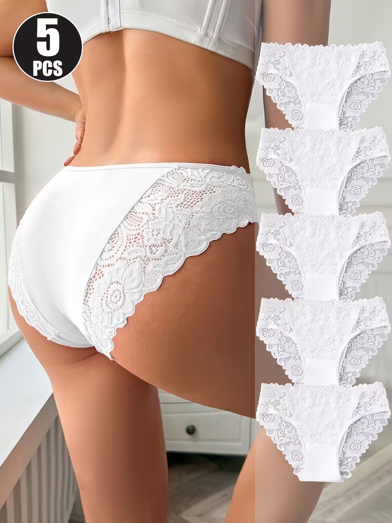 LADIES – BRIEFS FIVE LUXURY IN WHITE COMFORT LACE UK 10/12