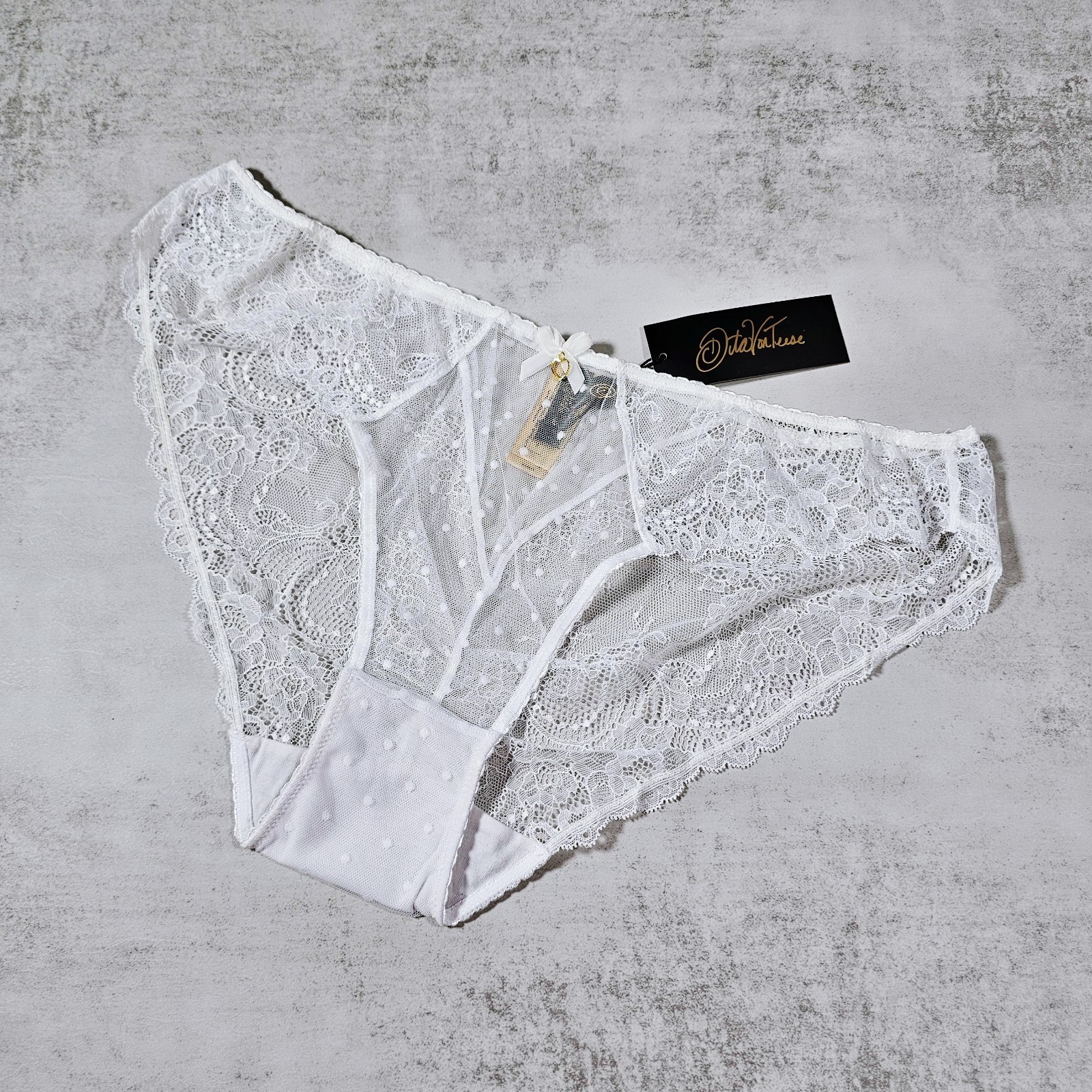 Dita Von Teese Fiamma White Lace & Mesh Bikini, Size XL