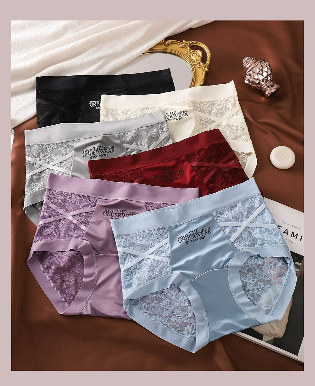 3PCS Women Sexy Breathable Tummy Control Push Up Panties Antibacterial Shapewear