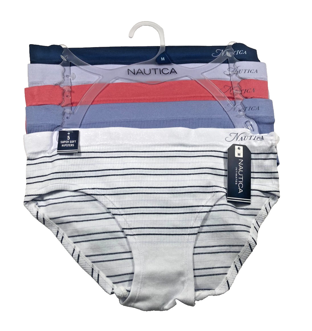 New-Nautica Panties Size Medium Pack of 5 Super Soft Hipster Nylon and Spandez