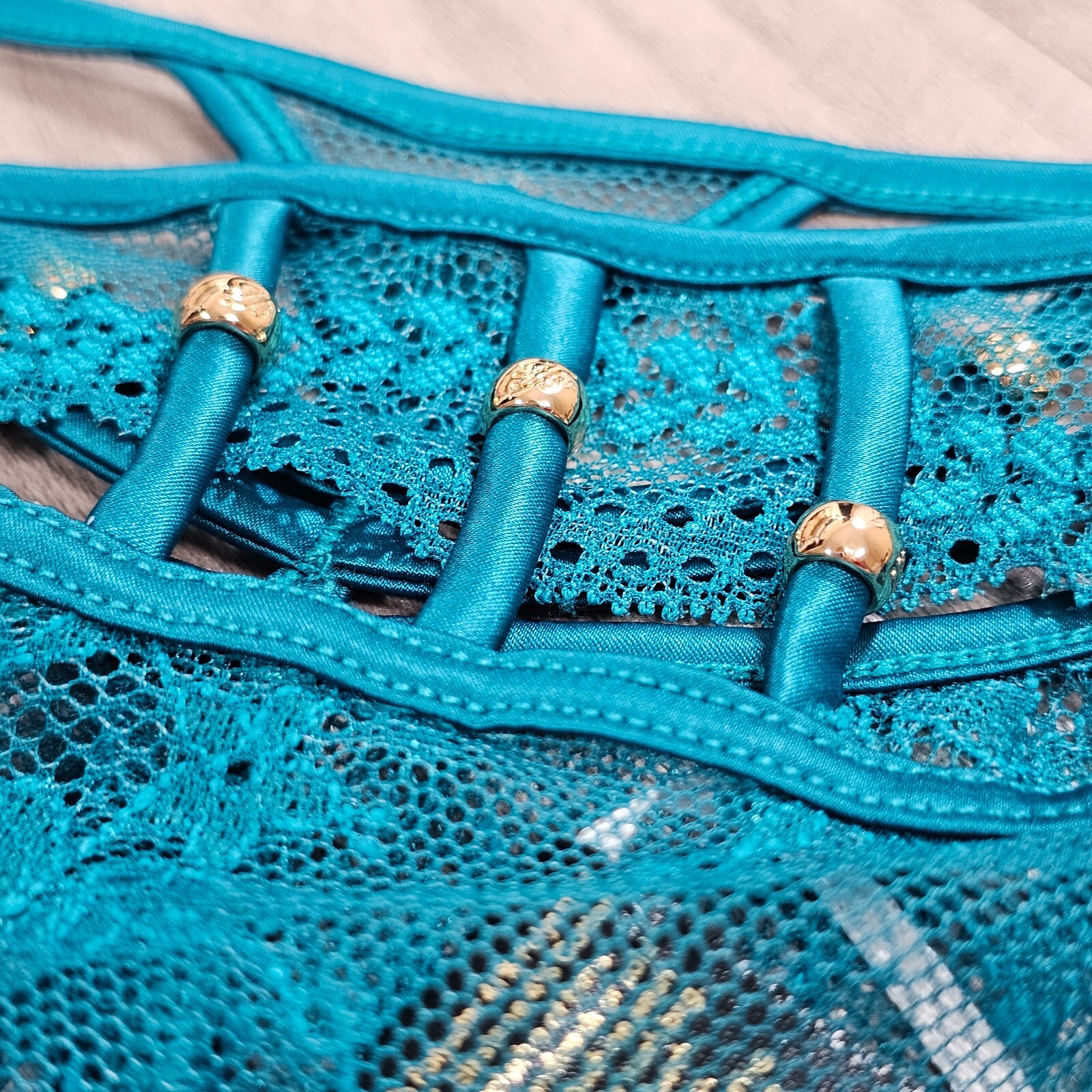 Honey Birdette Jade Blue Lace Brief Panty Size S