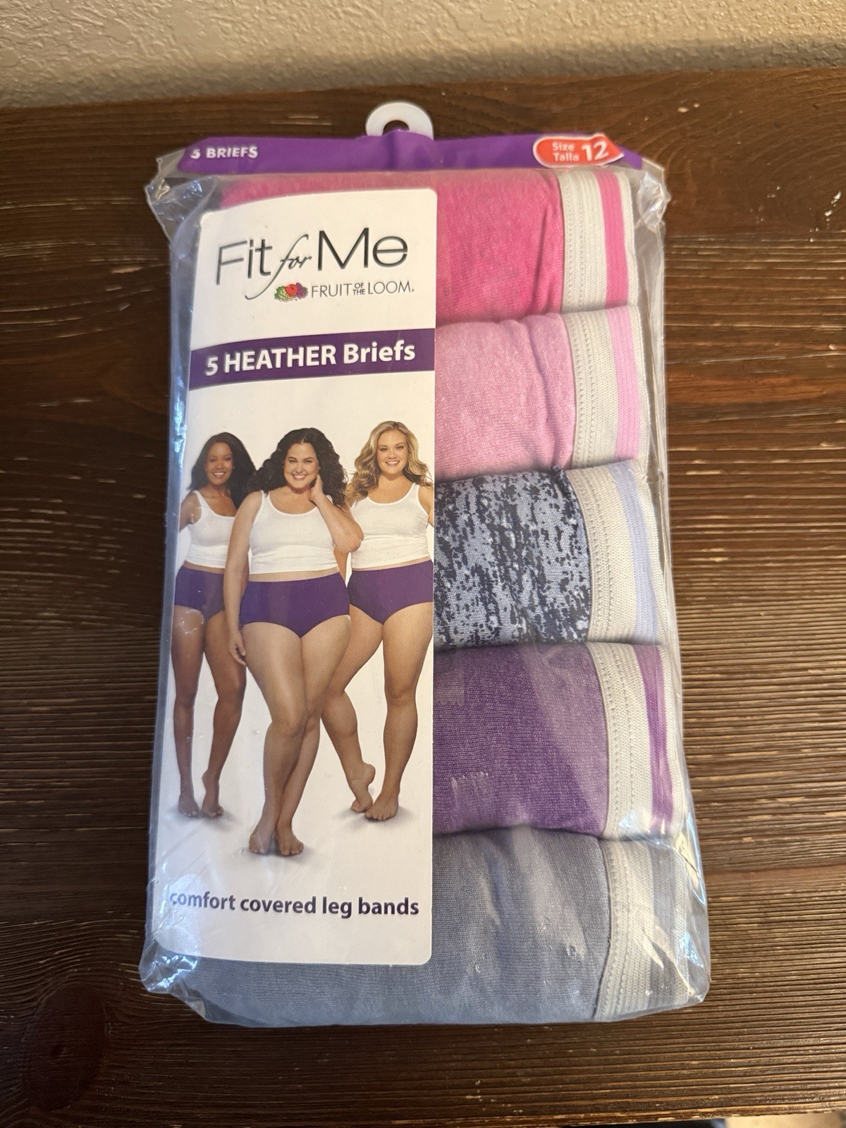 NEW Fit for Me Fruit of the Loom Heather Brief Panties Size 12 52-55W 5 Total