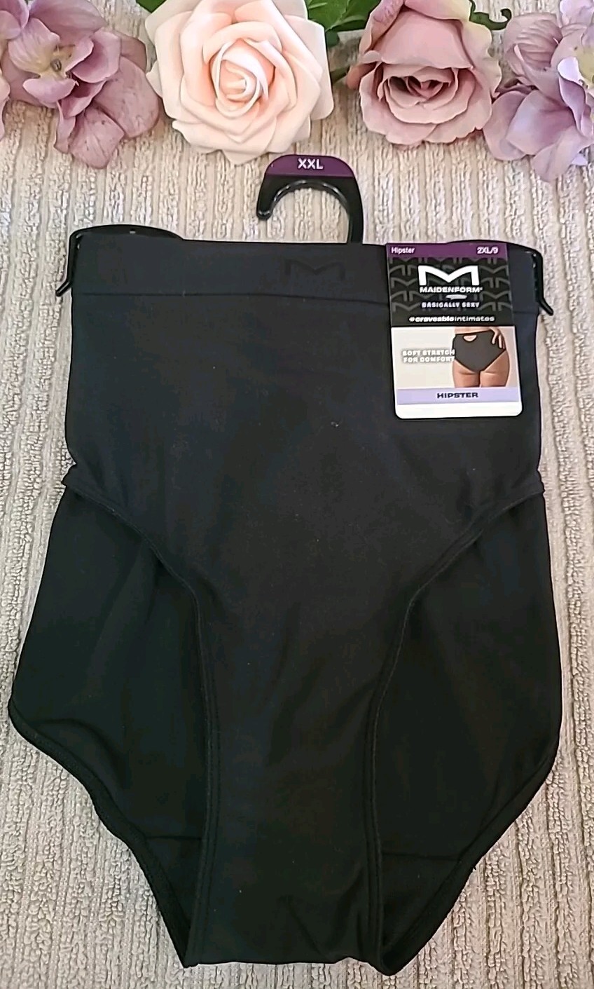 MAIDENFORM LOGO Black Soft Stretch MICROFIBER HIPSTER PANTY 2XL/9 MUW005 ~$13