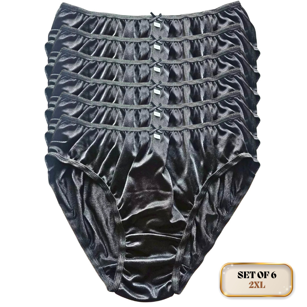 Set of 6 Bikini Panties 2XL Nylon Soft Stretch Unisex Balck Waist 32-42″ Silky