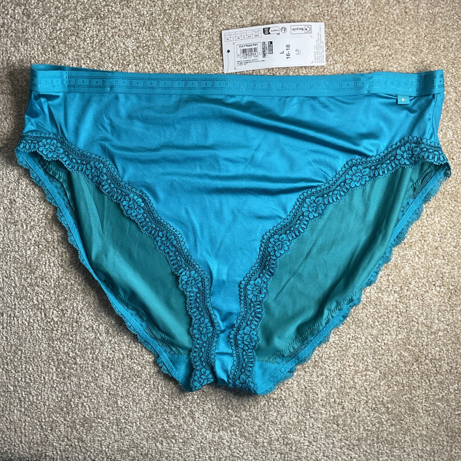 M&S 2 Pack LARGE 16-18 Boutique Satin High Leg Knickers Bright Aqua Silky Soft L